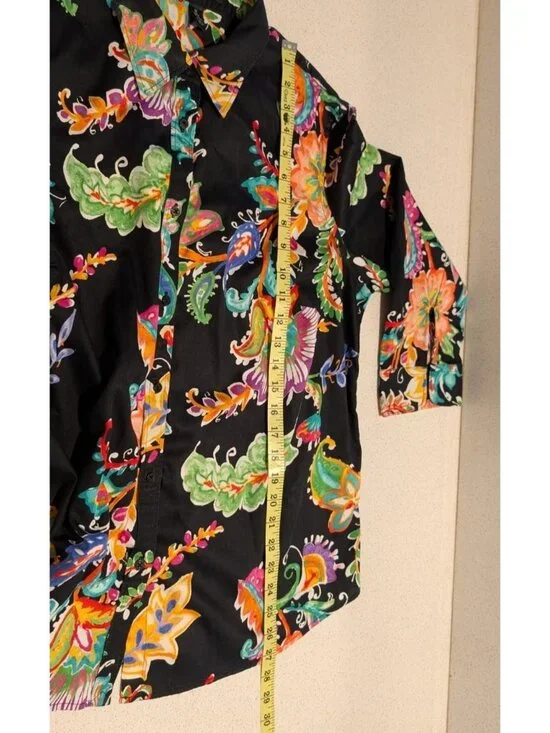 Lauren Ralph Lauren Womens Colorful Paisley Floral Button-Down Blouse 1X Black - Picture 11 of 16